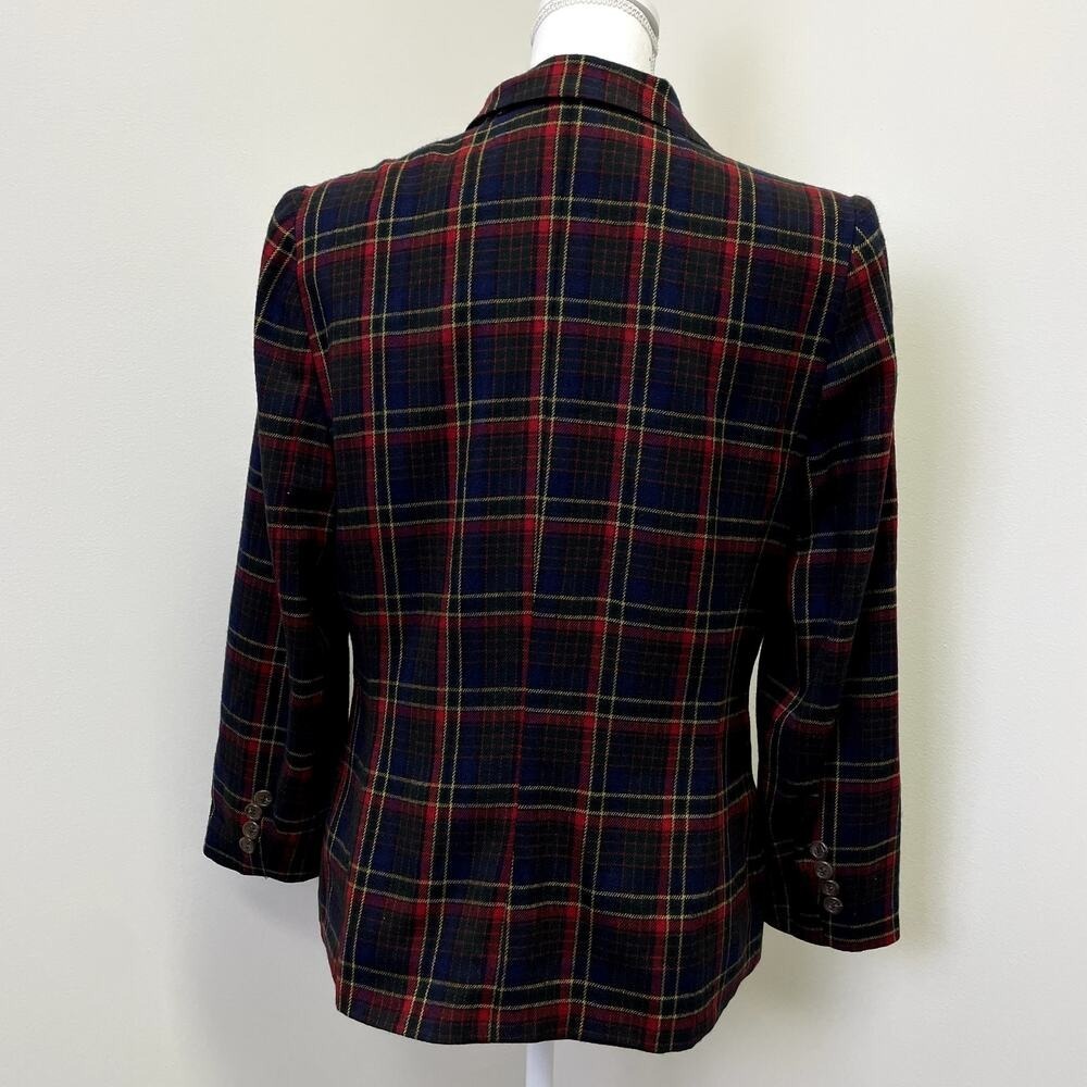 Lauren Ralph Lauren Plaid Worsted Wool Blazer Navy Red Green Size 12 Made in USA - Picture 7 of 16